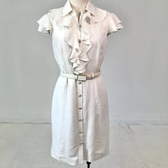 Antonio Melani 6 Metallic Button Down Dress White - Picture 1 of 15